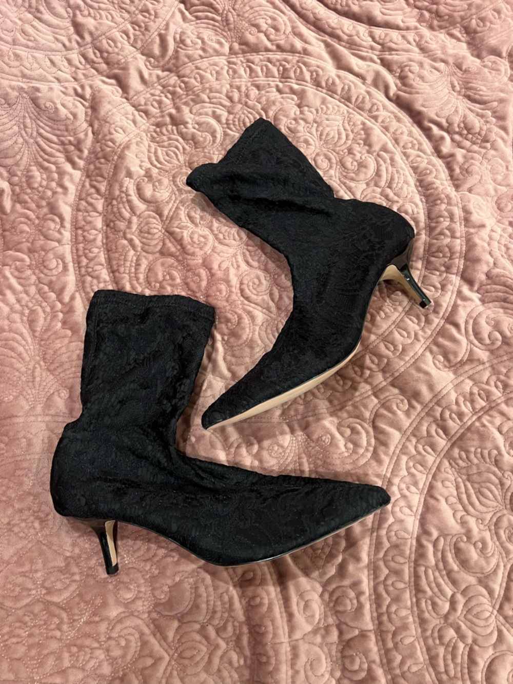 Black Lace Pointed Toe Stiletto Ankle Boots